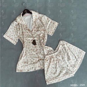 Pajama 4 piece set blouse shorts slippers graphic womens pajama for girls